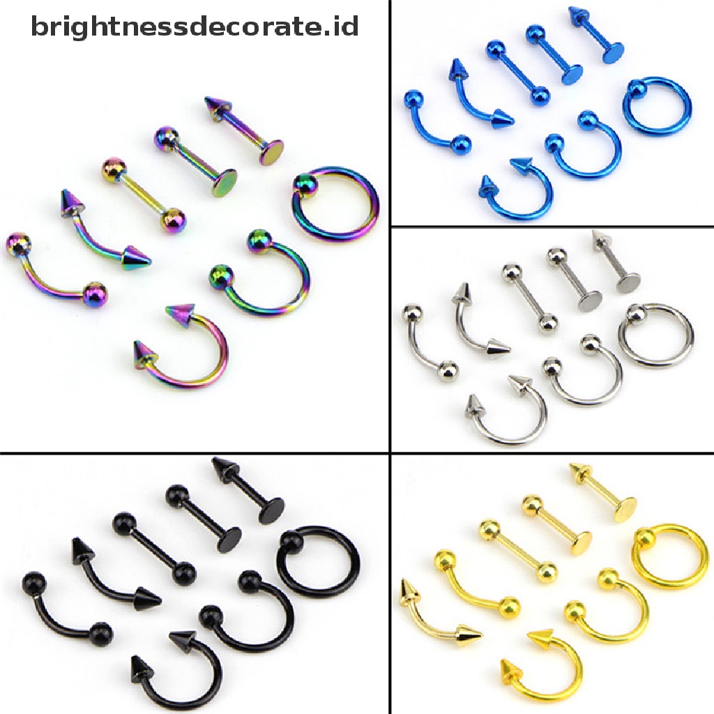 8pcs Cincin Tindik 16g Bahan Stainless Steel Untuk Hidung / Bibir / Telinga / Alis