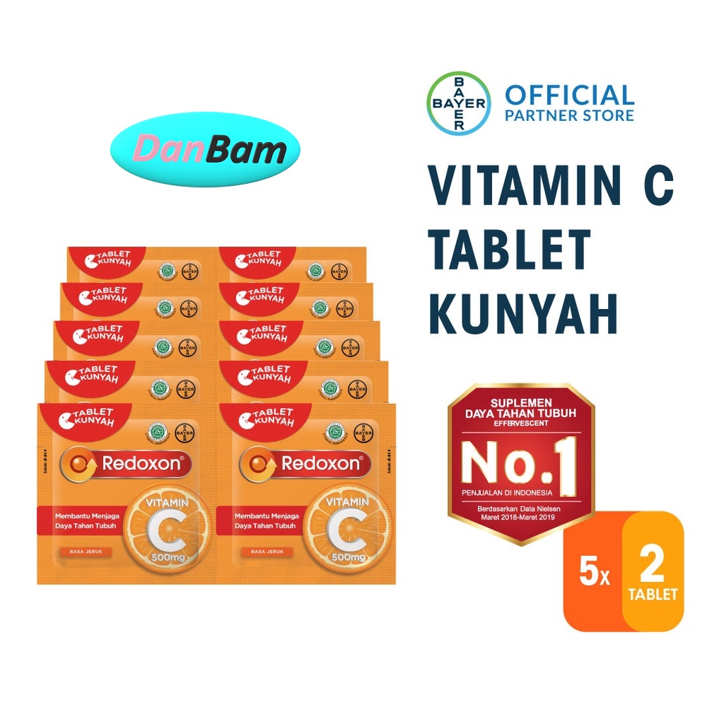 Redoxon Vitamin C 500mg Tablet Kunyah 2 Sachet x 5 tablet