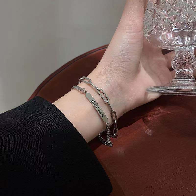 Gelang Model Lapis Ganda Bahan titanium steel Gaya Korea