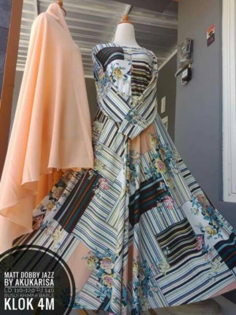 gamis plus khimar crepe Gamis LD 120 PB 137 oke punya bahannya dobby jazz