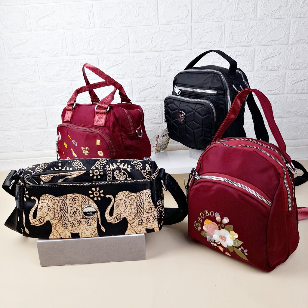 Tas Selempang Import Premium Ransel Jumbo Chibao Original Backpack 3in1 Bahan Canvas Nylon Tebal Bordir Bunga Gajah TAS097 TAS098 TAS100 TAS101 TAS111
