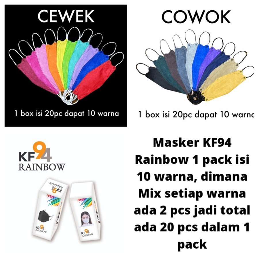 Masker KF94 Warna Warni Isi 20pcs MIX