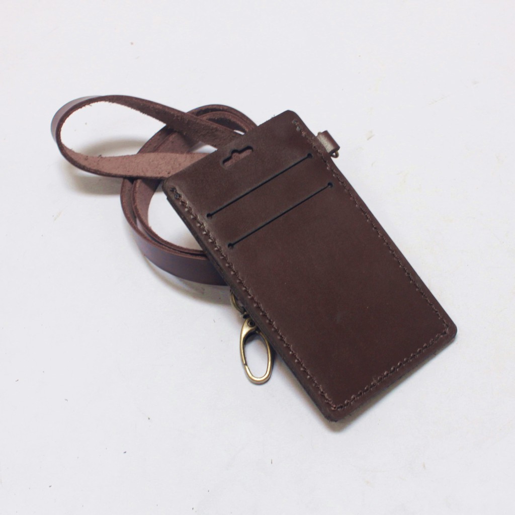 gantungan dompet ID card kulit coklat - tali id card holder - PHID824