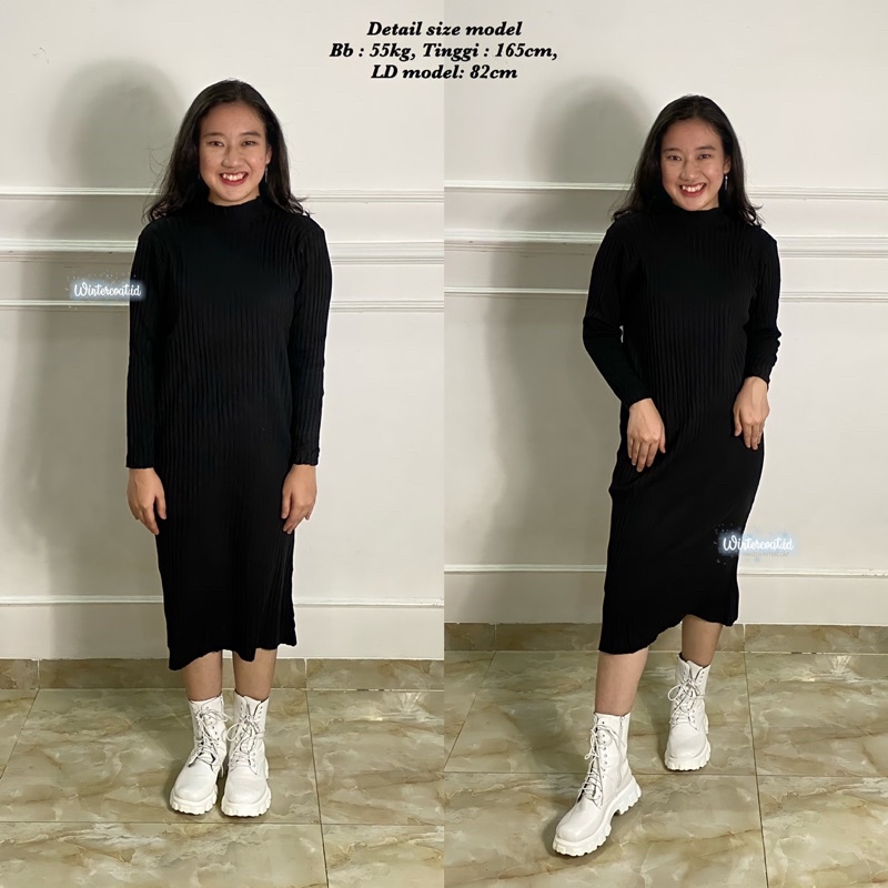 Long dress sweater import rajut korean style Milan atasan panjang winter wanita turtleneck