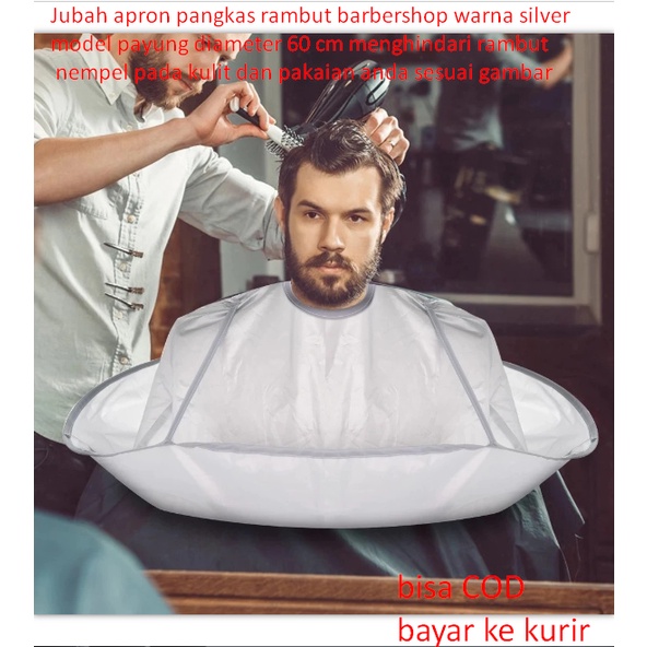 Jubah apron pangkas rambut barbershop warna silver model payung diameter 60 cm menghindari rambut ne