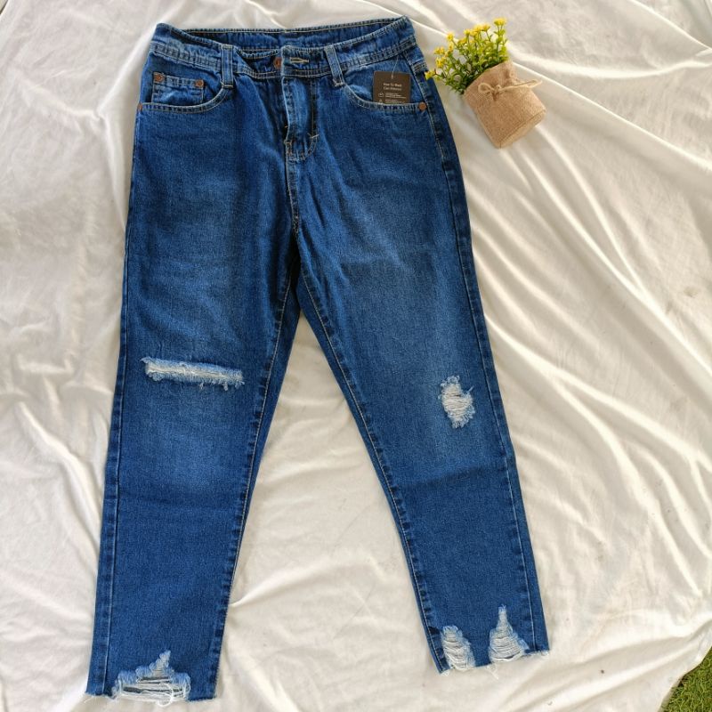 Jeans Wanita Sobek Unfinished | Jeans Sobek Kekinian