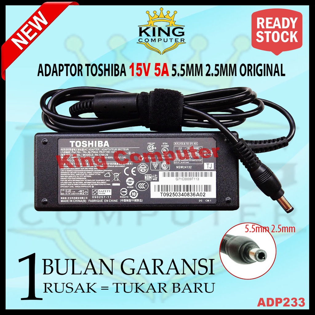 Adaptor Charger Laptop Toshiba 15V-5A Model PA3432U-1ACA Original