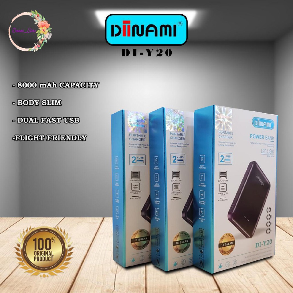 BM084 Powerbank diinami DI-Y20 real 8000mah led dual usb quick charge Fast Charging DST1951