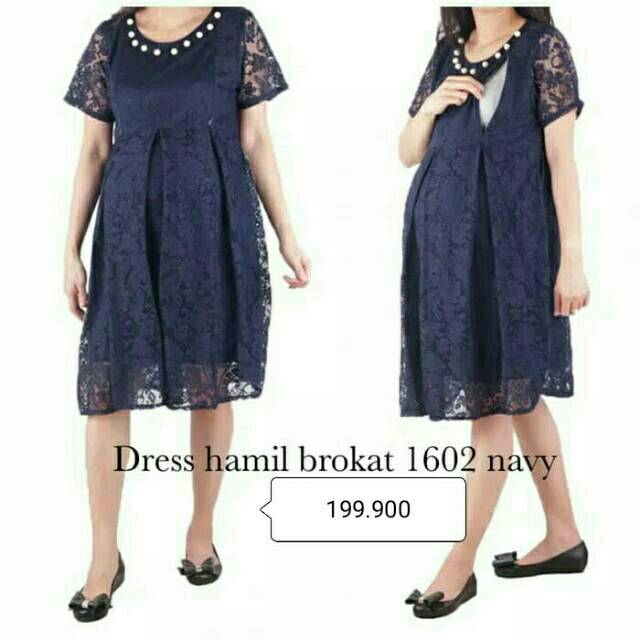 Dress Pesta Brokat Ibu Hamil Menyusui Biru Navy Baju Kerja Bumil Busui Gaun Pesta Jumbo Xxl Shopee Indonesia