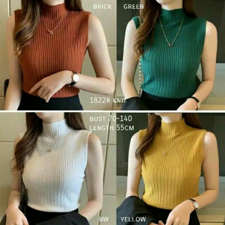 Lidya Baju atasan tank top turtle neck rajut wanita import baju atasan tanktop rajut lekbong import