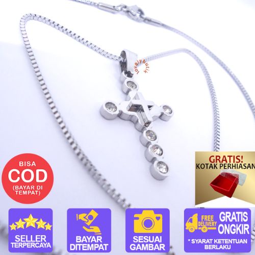 PROMO GRATIS KOTAK PERHIASAN - Kalung Titanium  Anti Karat Wanita Pria Kalung Salib Bling Bling New - Lovelybutik