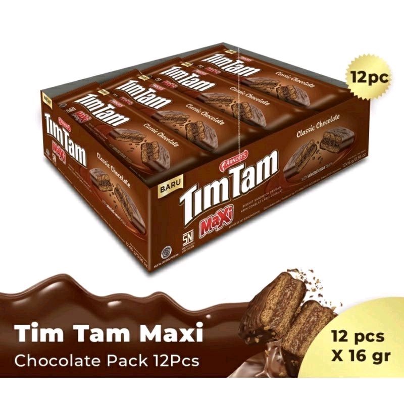 Tim Tam Timtam Maxi Vanilla Classic Chocolate Coklat Box Isi 12 pcs x 16 gram