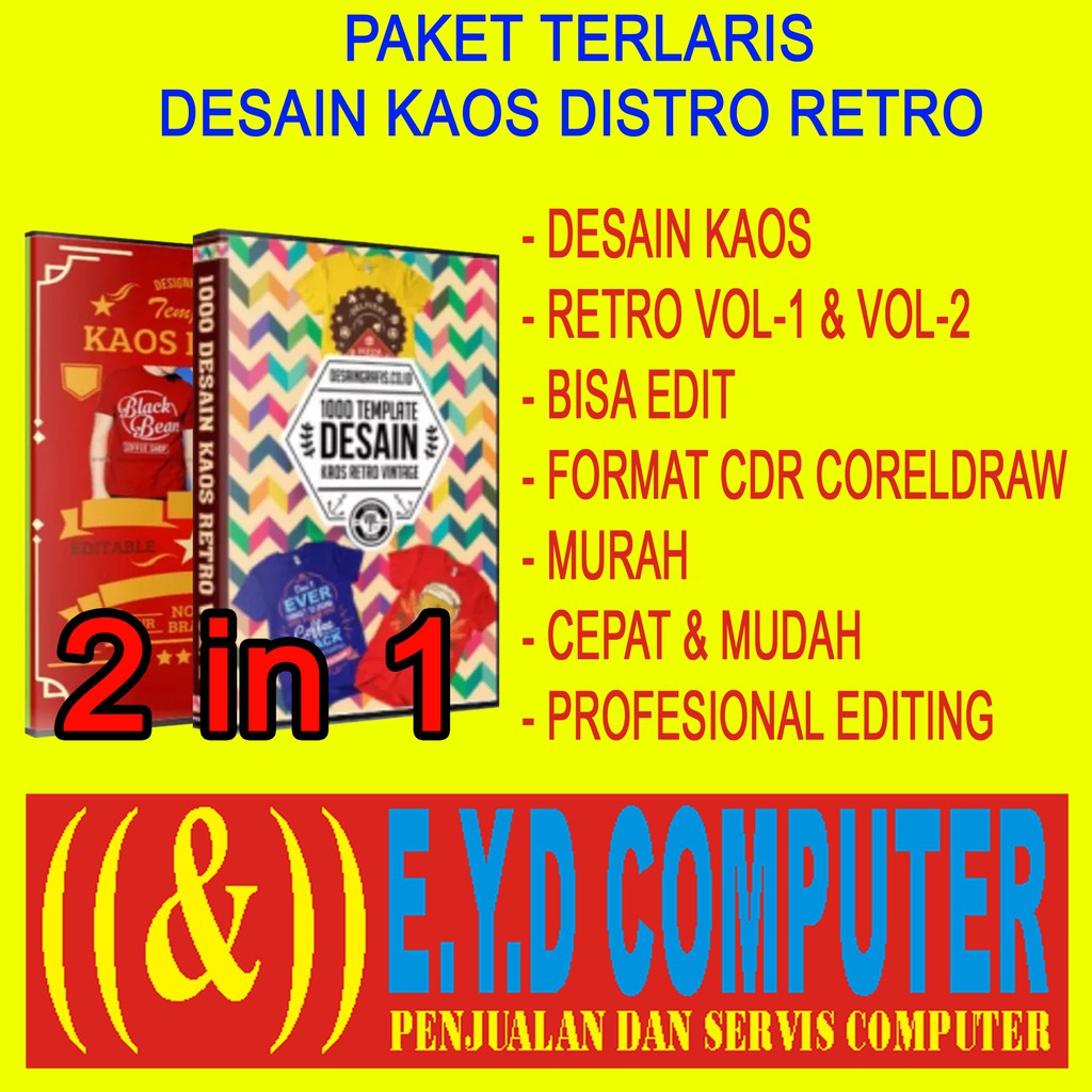 Paket 2 In 1 Desain Kaos Distro Retro Vol 1 Dan Vol 2 Koleksi Template Design Usaha Percetakan Cdr Shopee Indonesia