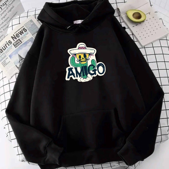 Hoodie Sweater Amigo Sweater Wanita Oversize M - XXL Fleece