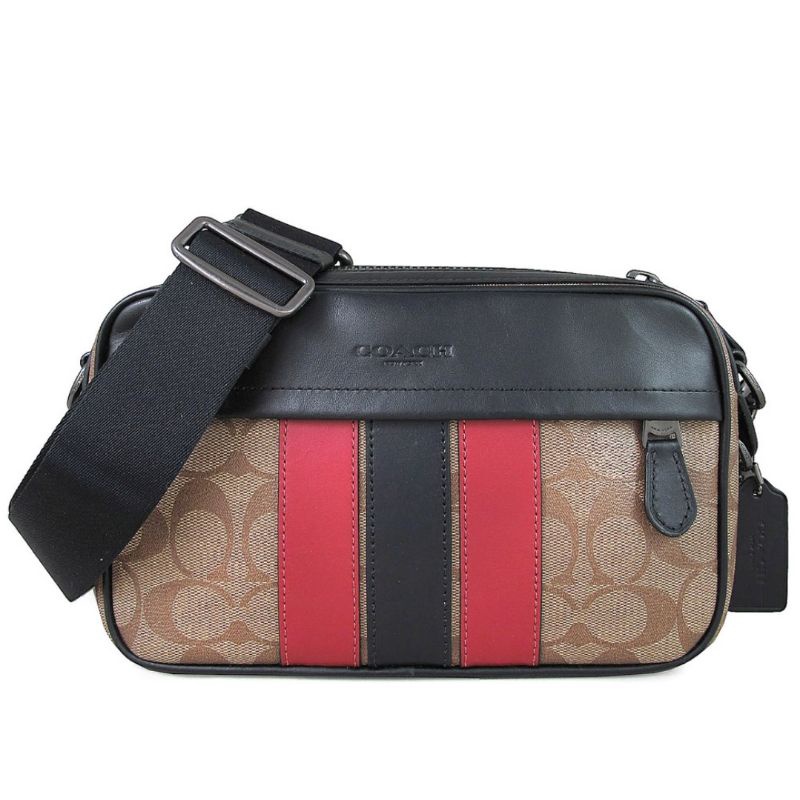 Coach Crossbody Shoulder bag In Signature Canvas Red And Black (C85037)