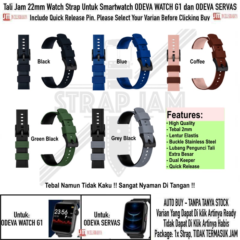 HNN Strap Odeva Watch G1 / Servas - Tali Jam 22mm Rubber Lentur Nyaman Elastis