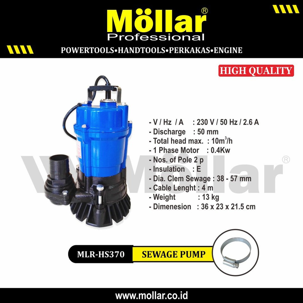 Pompa Celup Air Kotor Mollar MLR HS370 / Submersible Sewage Pump Mollar HS 370