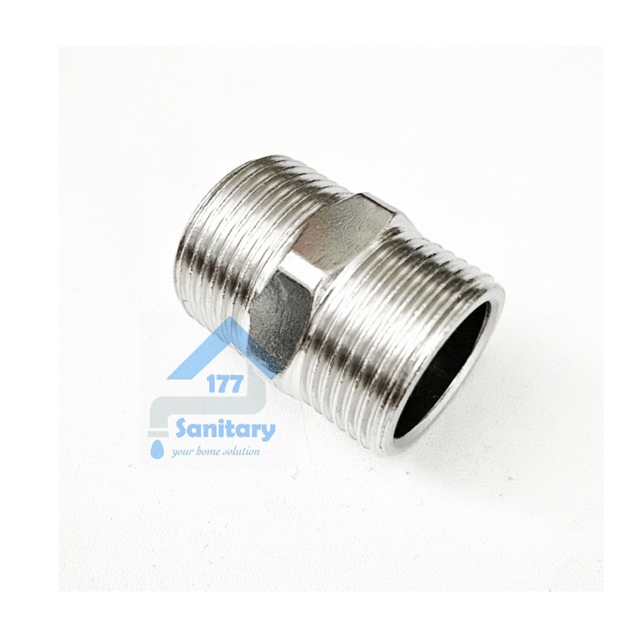 Double Nepel Stainless 3/4 inch - Dobel Double Nepel Fitting Mur Sambungan kran air Stenlis DN234