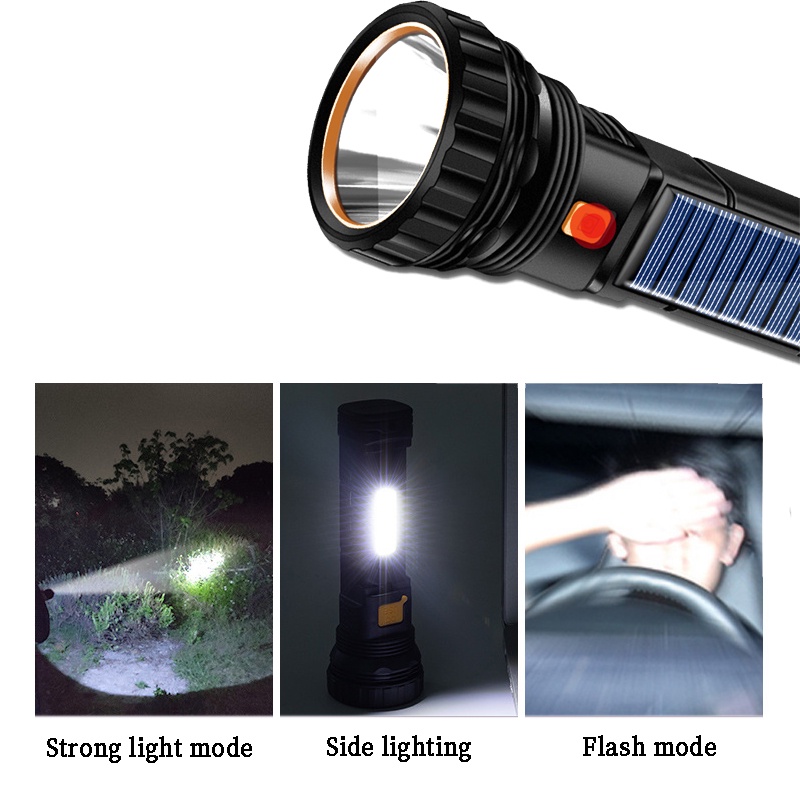 Lampu Senter LED COB Genggam Portable Tahan Air Tenaga Surya / USB Rechargeable Untuk Darurat / Outdoor