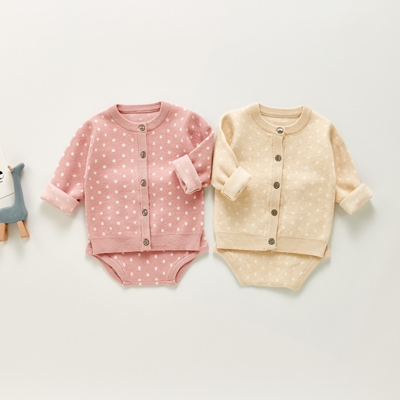 Polkadot knit set /set baju hangat bayi