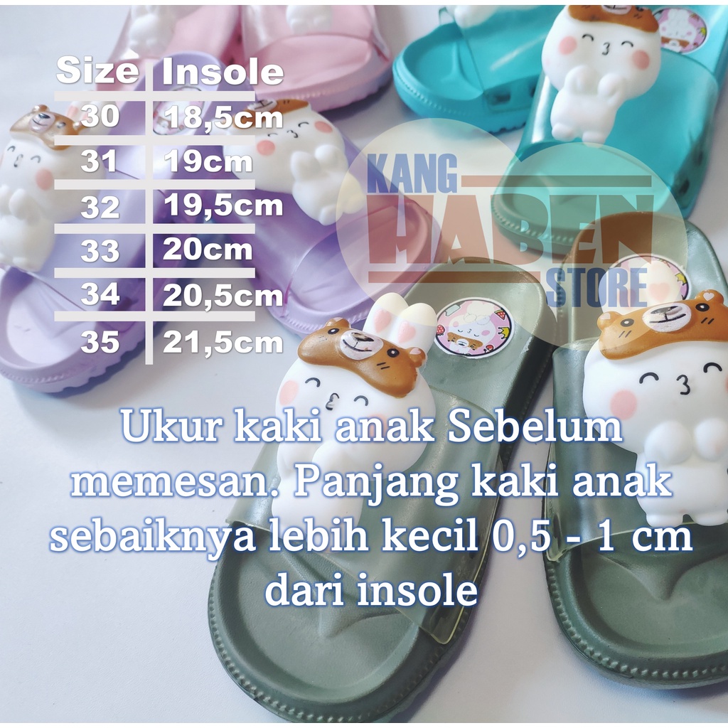 Sandal Slop Anak Tanggung Cewek Karakter Kelinci 3D Bahan Karet Sendal Cantik 361CKEL