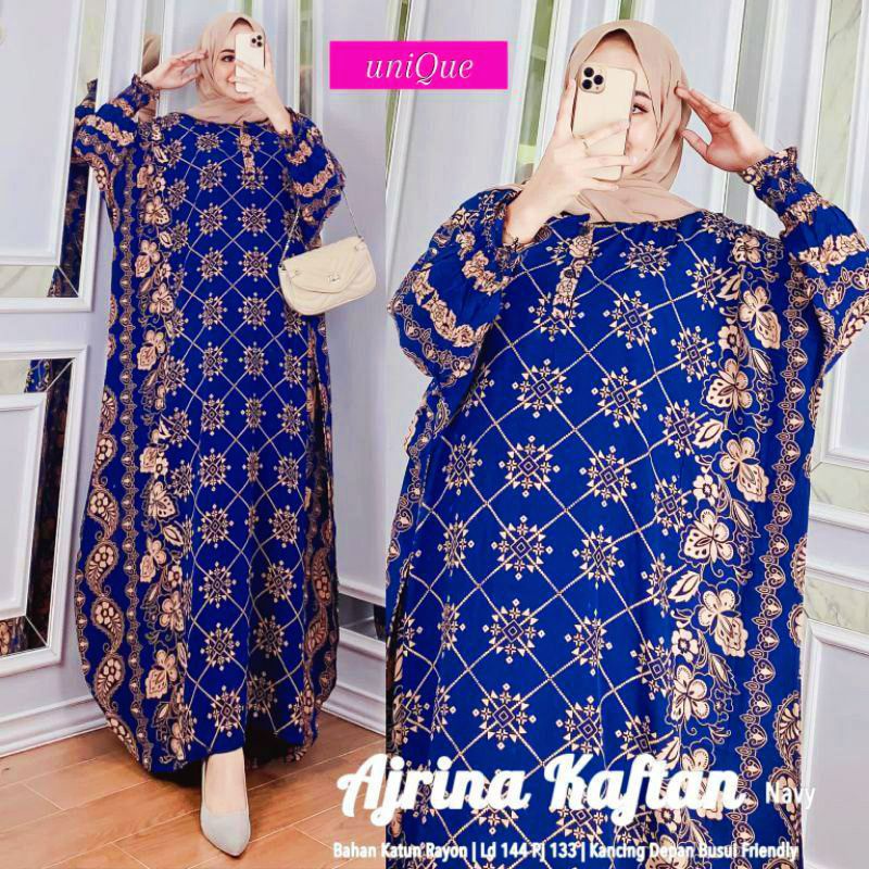 Ajrina Home Kaftan Wanita Jumbo Rayon Premium Gamis Kaftan Batik Modern Kekininan Bigsize LD 150 cm