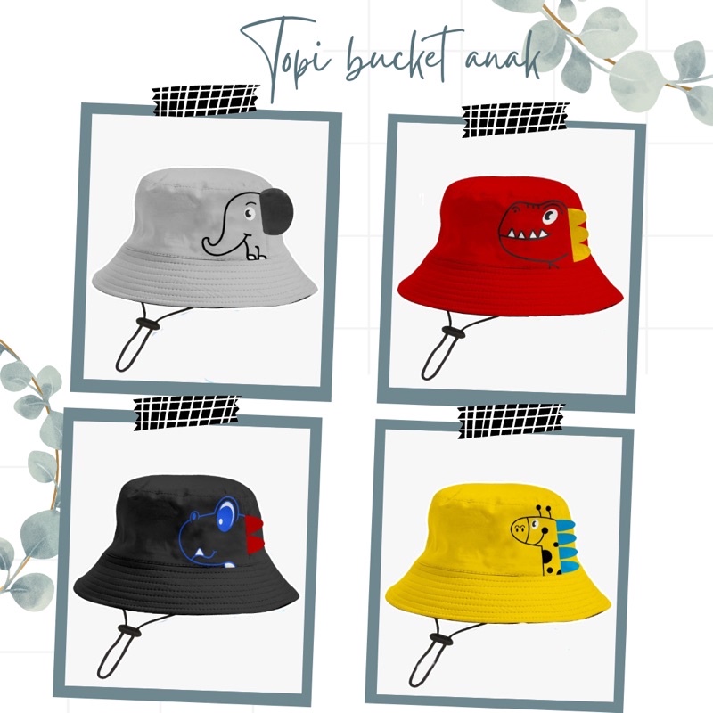 BUCKET HAT DINO TOPI BUCKET ANAK MOTIF HEWAN TOPI BUCKET ANAK PREMIUM UNTUK USIA 1-8 TAHUN