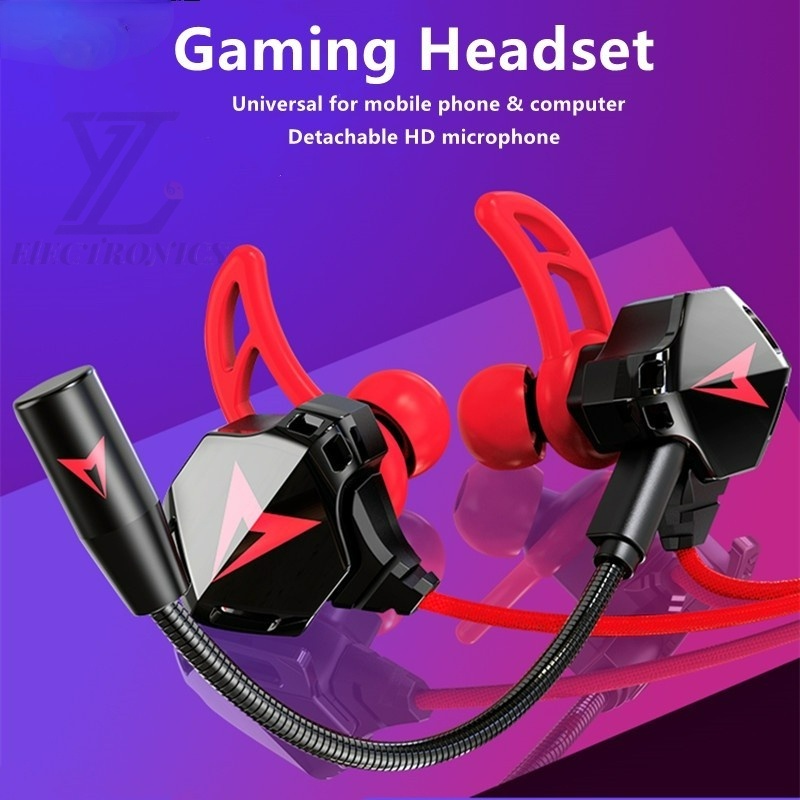 ⚡YZ E-sports headset gaming full bass buat hp Gaming Earphone PUBG Hape G5 dengan Microphone 3.5mm Earphone Gaming Kabel HiFi Stereo bisa COD Free Case