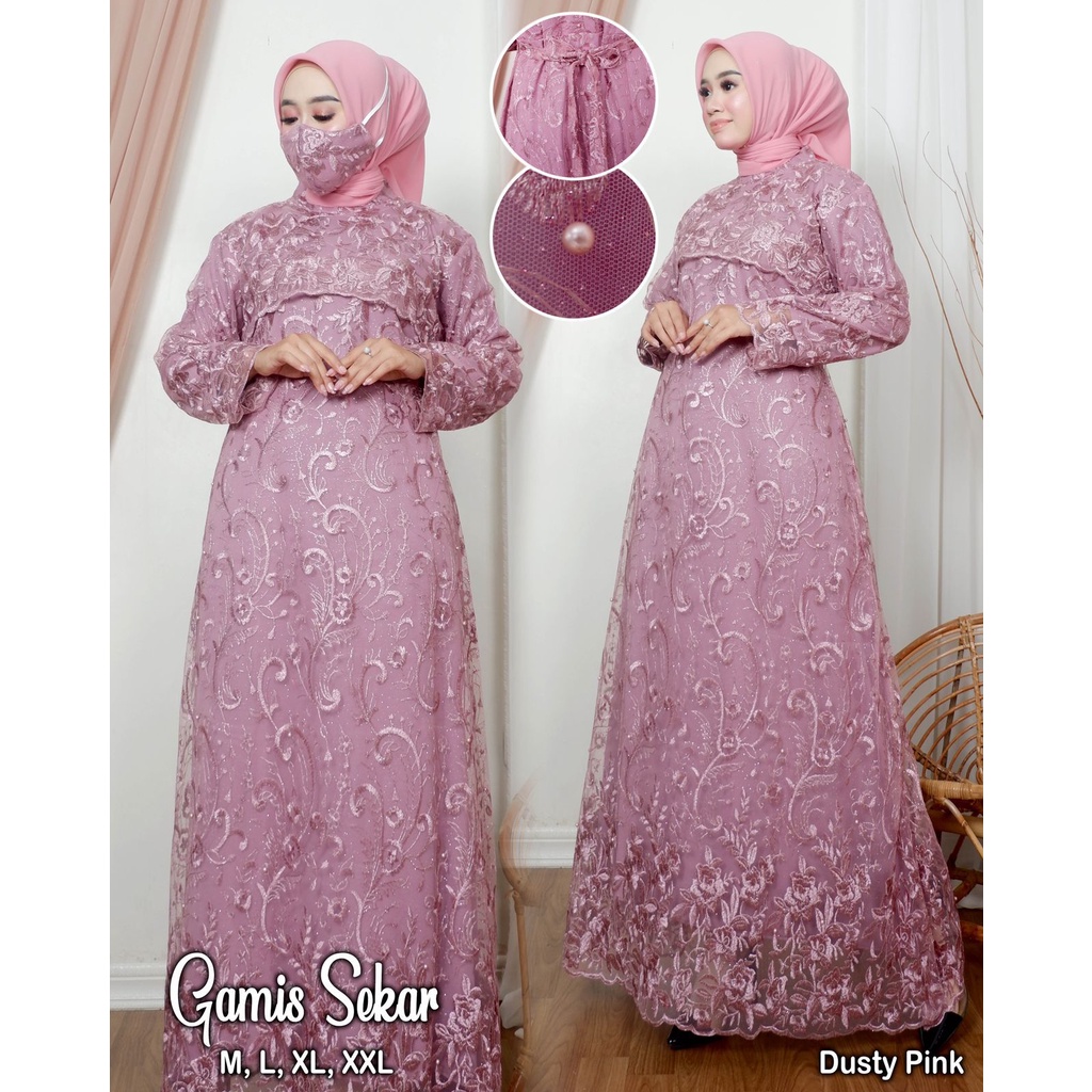 Kadai.baju / Gamis pesta tulle premium / Gamis brukat jumbo / Gamis kondangan wanita muslimah Size M L XL XXL