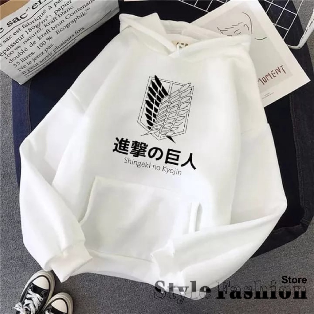 FenishaStore SHINGEKI NO KYOJIN Sweater Hoodie Wanita Korea Style Attack On Titan Aot Anime SIZE M-L-XL-XXL UNISEX