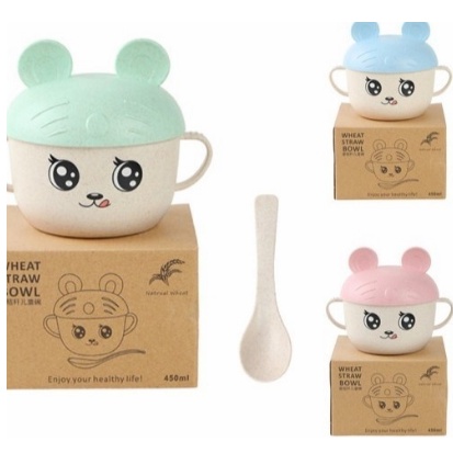 Gelas Mangkuk Sendok Set Mangkok Bahan Jerami Wheat Straw Bowl Karakter