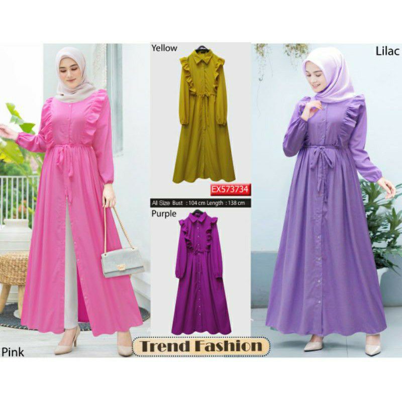 Gamis Maxi 2 in 1 ruffle sayap polos by Extu