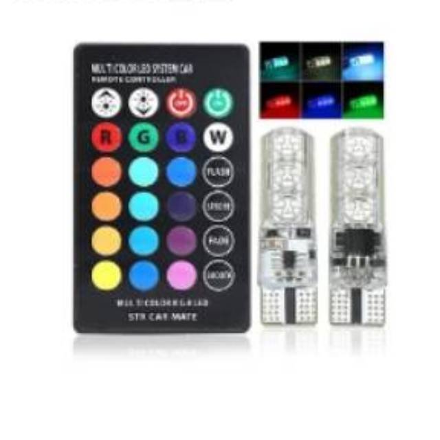 Set LAMPU Mobil LED T 10 T10 RGB PLUS REMOTE 16 WARNA Aksesoris Mobil Grosir