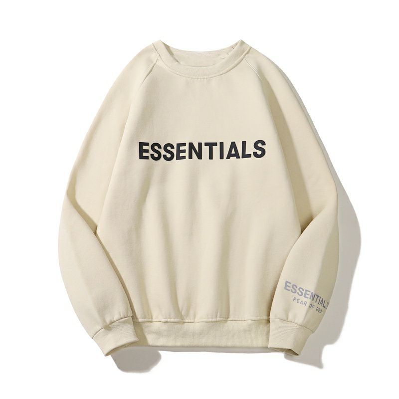 Sweater ESSENTIALS Sweatshirt Bigsize (S - 6XL) Crewneck Harajuku Street Style Unisex Jumbo Beige Hitam Putih