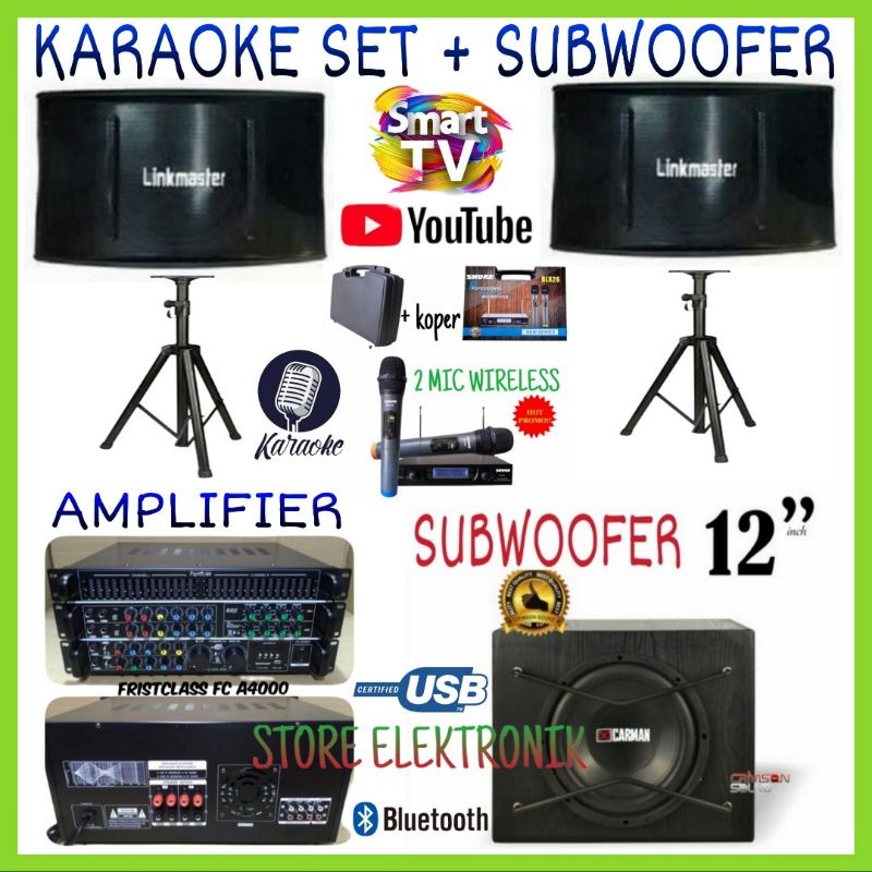 Karaoke Set Pro Linkmaster 10 In Plus Subwoofer 12 In Amplifier Smart Tv 2 Mic Wireless