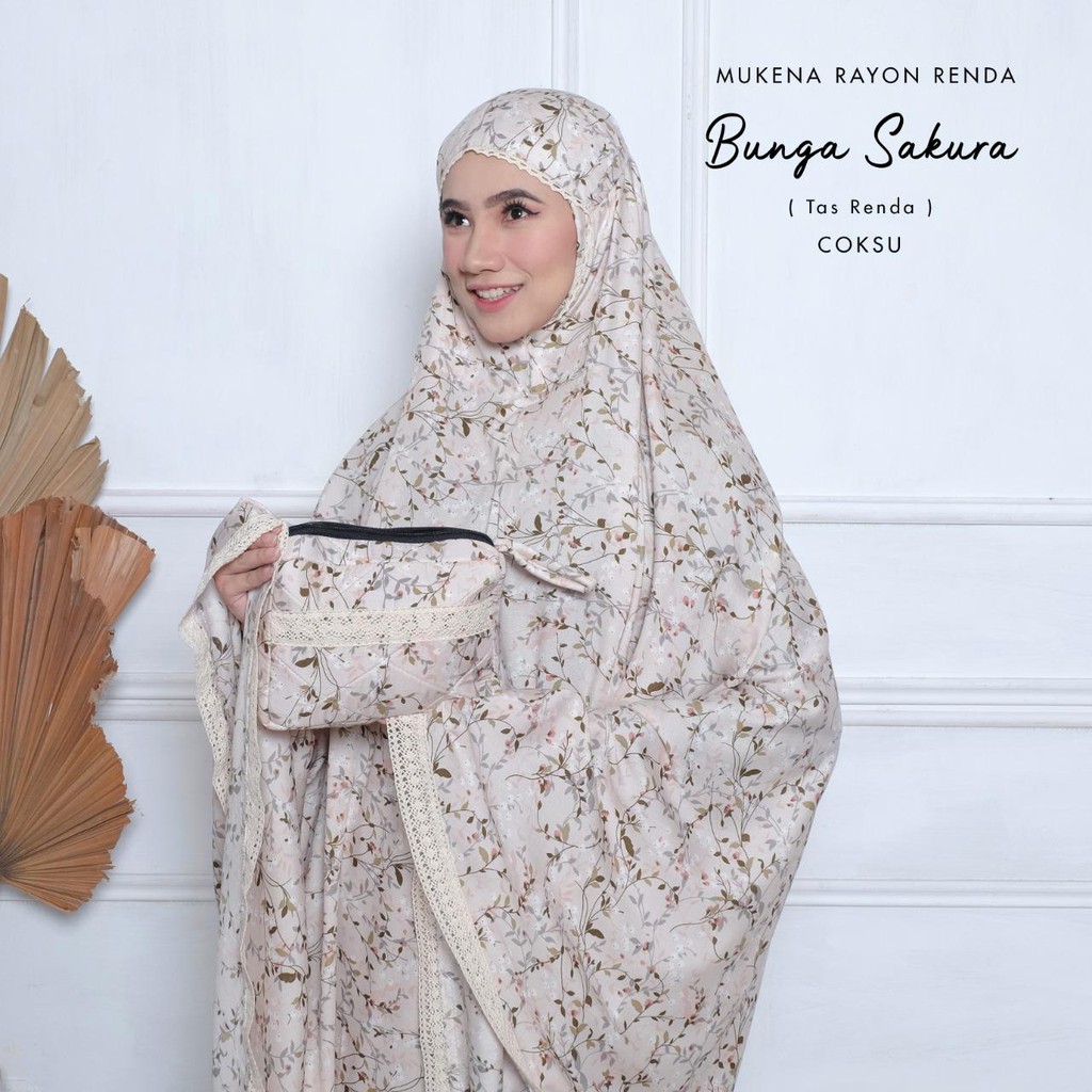 MUKENA BALI TASIK - MUKENA RAYON RENDA BUNGA SAKURA TAS RENDA