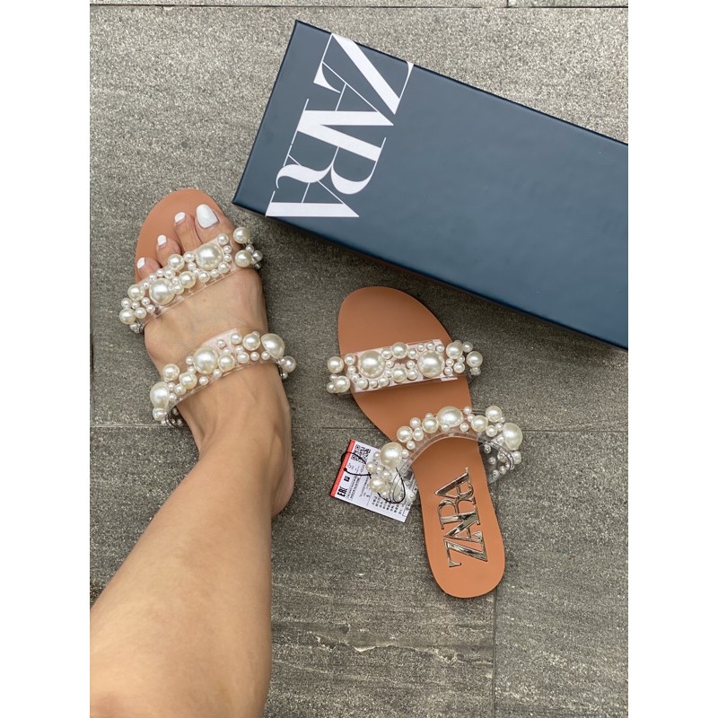 COD SANDAL  WANITA ZARA  ZS216 FLAT VINYL PEARL BEAD ORI  