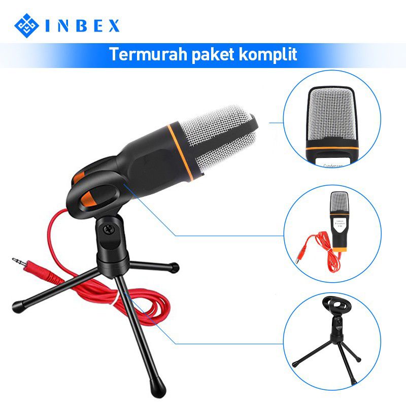 INBEX SF-666 Kondenser Mikrofon dengan Tripod+Mic Cover Untuk komputer Hp Karaoke Fleco