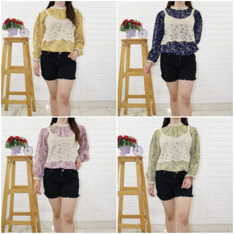 promo fhasion wanita-atasan blus rompi renda brukat slimfit premium slimfit premium import/termurah