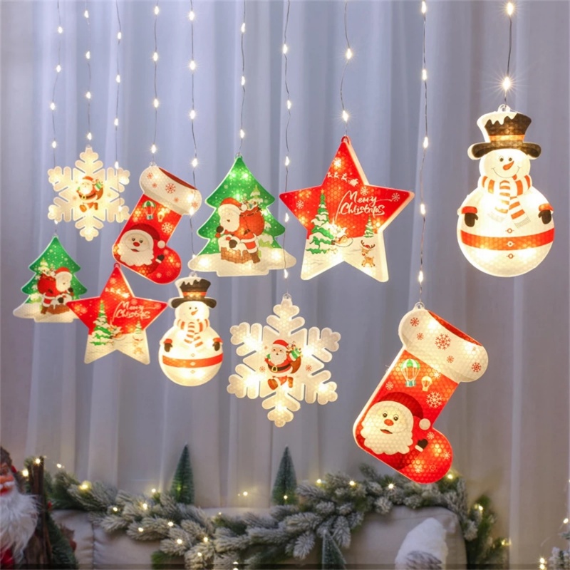 Lampu Gantung Desain Kartun Snowflake Snowman Santa Claus Untuk Dekorasi Pohon Natal