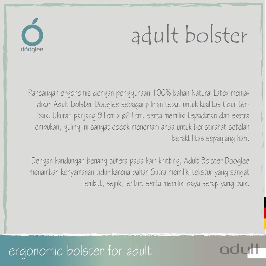 Dooglee ADULT BOLSTER 100% Natural Latex / Bantal Guling Dewasa