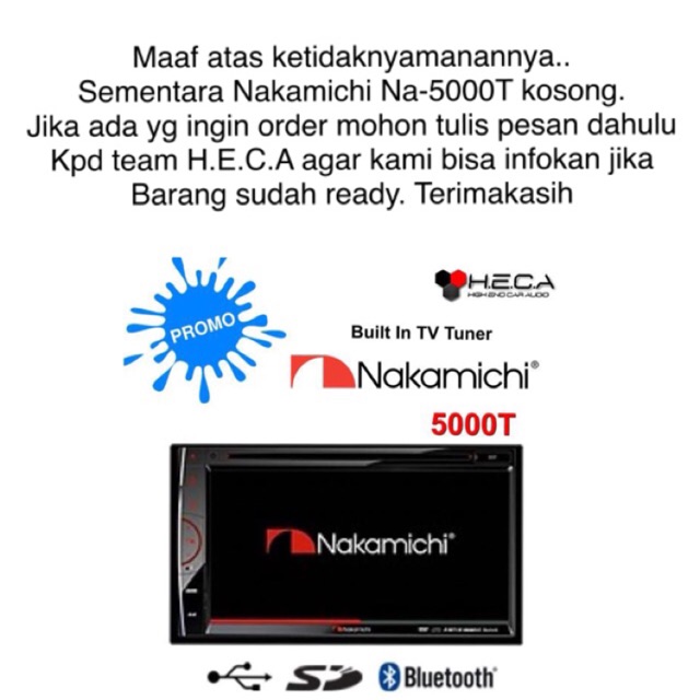 Head Unit NAKAMICHI NA-5000T (built in TV dan Bluetooth) ORIGINAL dan BERGARANSI RESMI