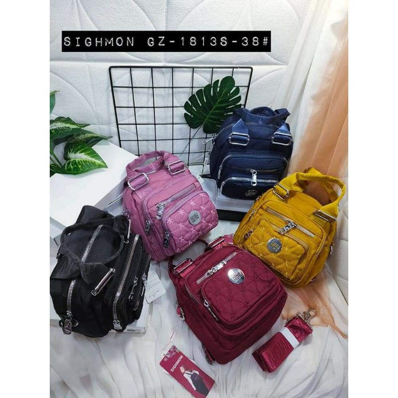 Tas wanita sighmon import 1813s bisa ransel selempang tenteng bahan kanvas