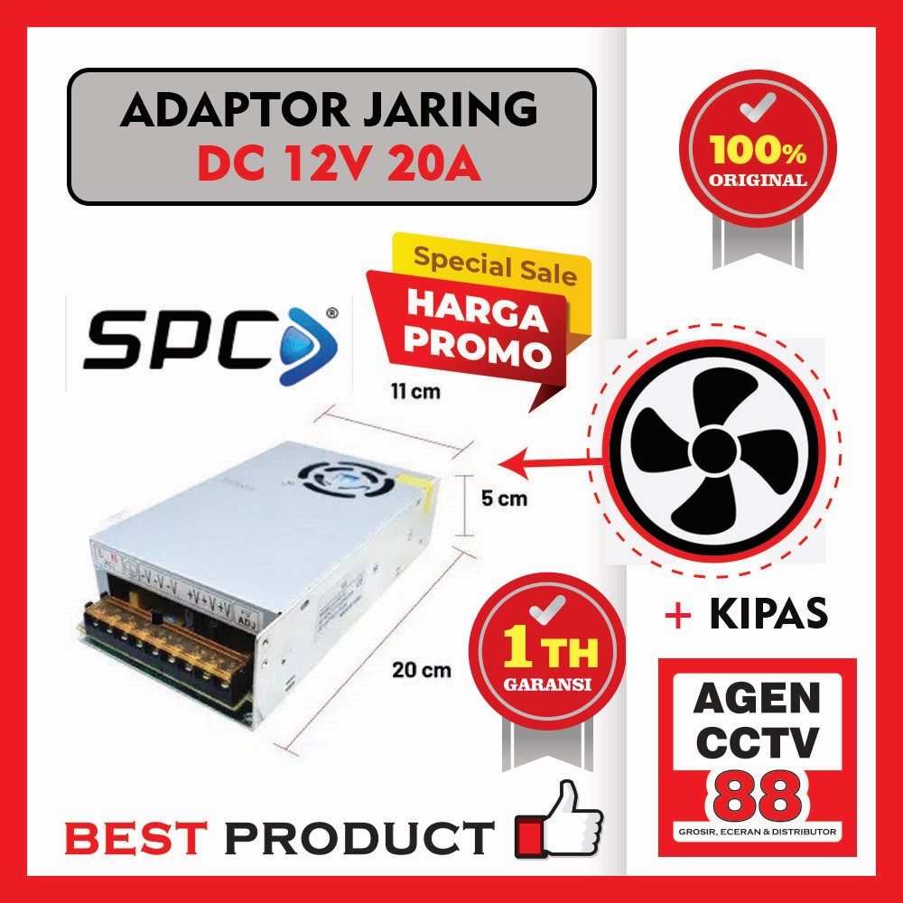 Adaptor Jaring Power Supply SPC DC 12V 20A Murni Garansi 1 Tahun