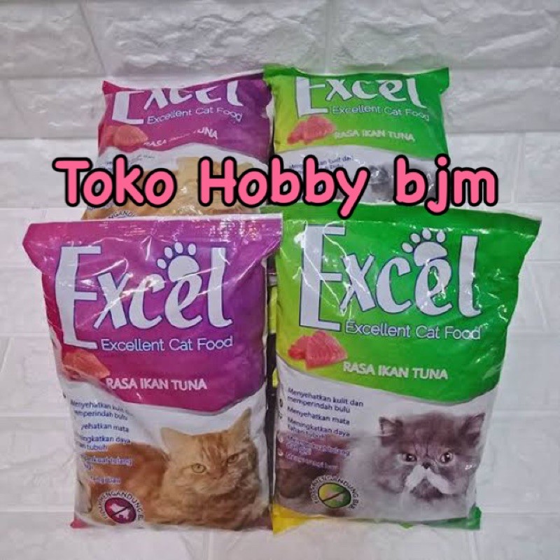 Makanan kucing excel ayam ikan tuna 500 gr bentuk ikan donat segitiga 500gr