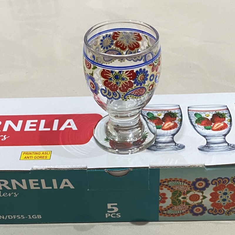 Gelas Kaki Kaca Set Cornelia isi 5 kembang batik