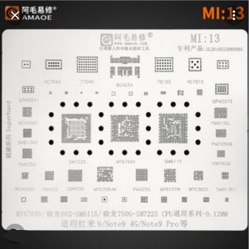 plat bga cetak ic stencil amaoe amoe mi13 mi 13 xiaomi redmi cpu power ic sm7225 sm6115 mt6769v mt6358vw