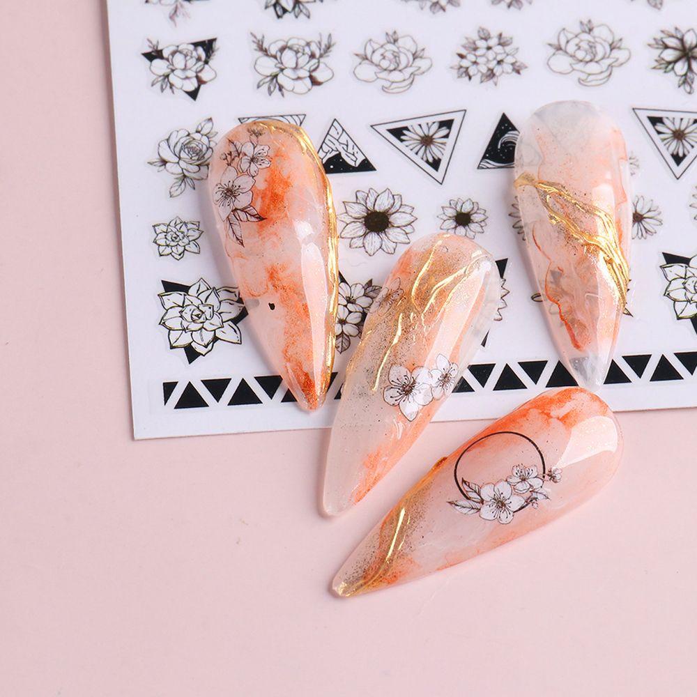 AUGUSTINA Agustina Bunga Nail Art Stiker Elegan Fashion Indah Wanita Perekat Diri Manikur Aksesoris Valentine Angka Abstrak 3D Kuku Decal