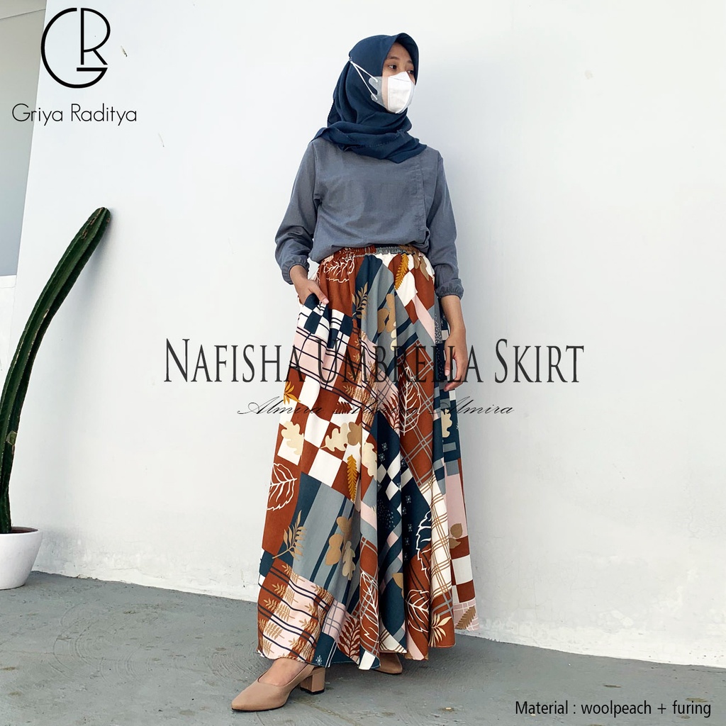 Rok Panjang Wanita Payung Muslimah Nafisha Umbrella Skirt Rok Flare Katun Griyaraditya Almira