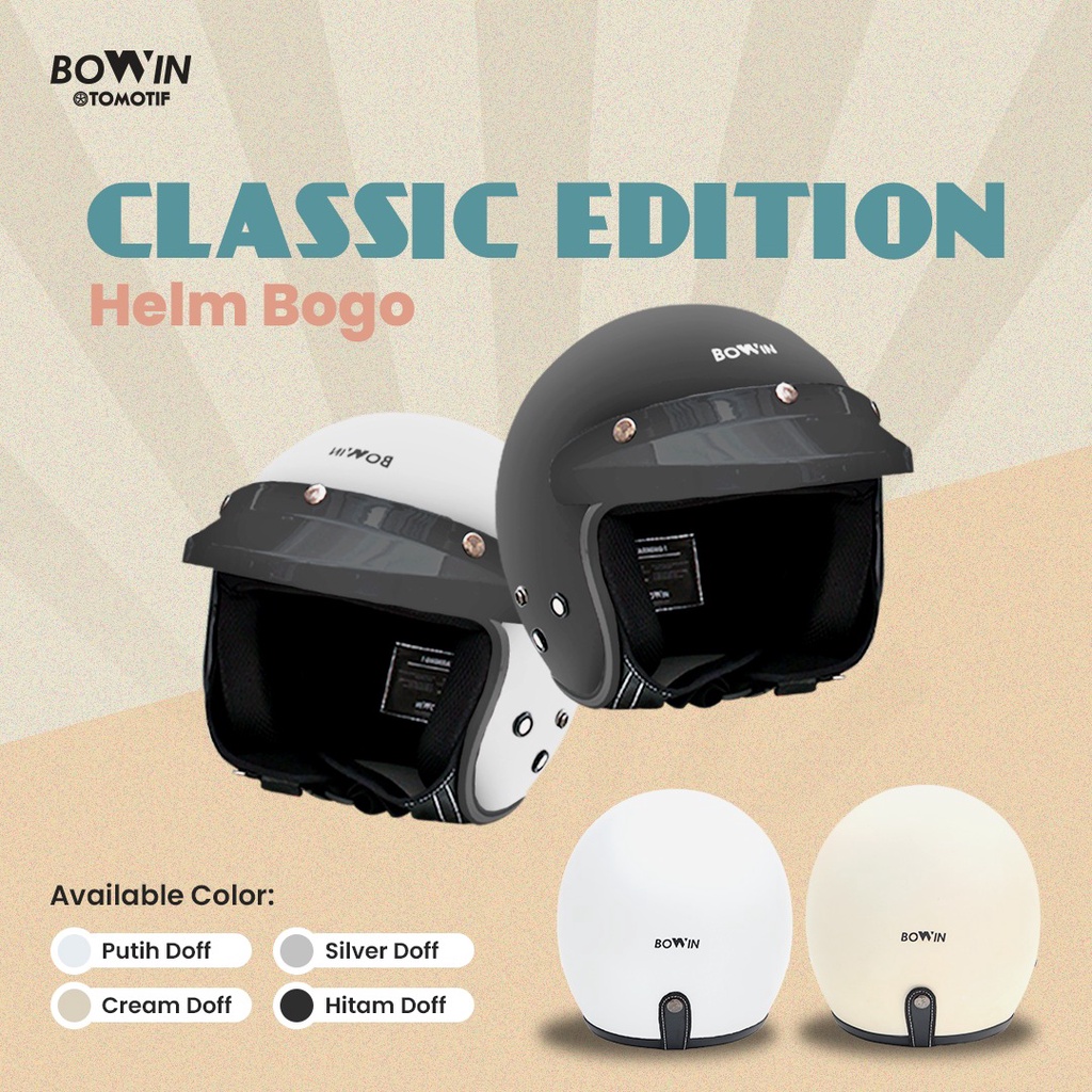 Bowin Helm Bogo Premium SNI  (Helm SNI / Helm Half Face / Helm Retro / Helm Bogo)